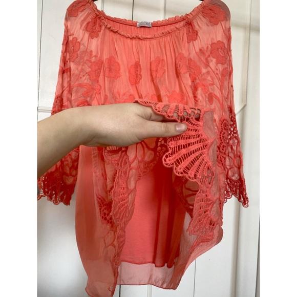Coral Lace Top with Flare Sleeves - Picture 4 of 5